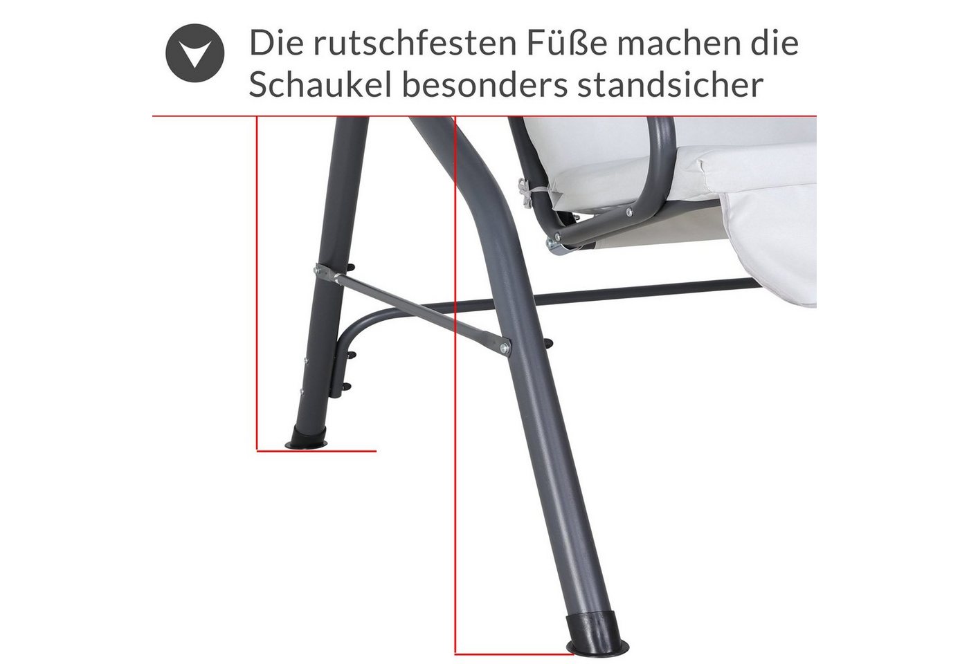 Casaria Hollywoodschaukel, 1 tlg., 2 Sitzer wetterfest Hellgrau 200kg Belastbar Rückenlehne Dach Garten – Bild 5 von 5