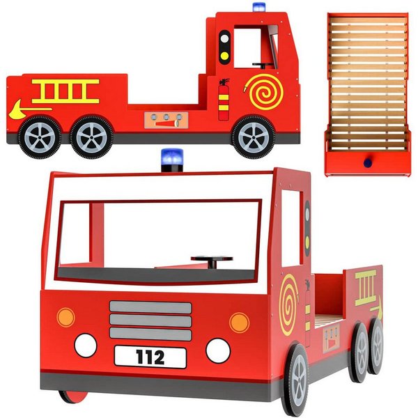 Casaria Kinderbett, 90x200cm Rausfallschutz Lattenrost 120KG belastbar Kinderbett Autobett