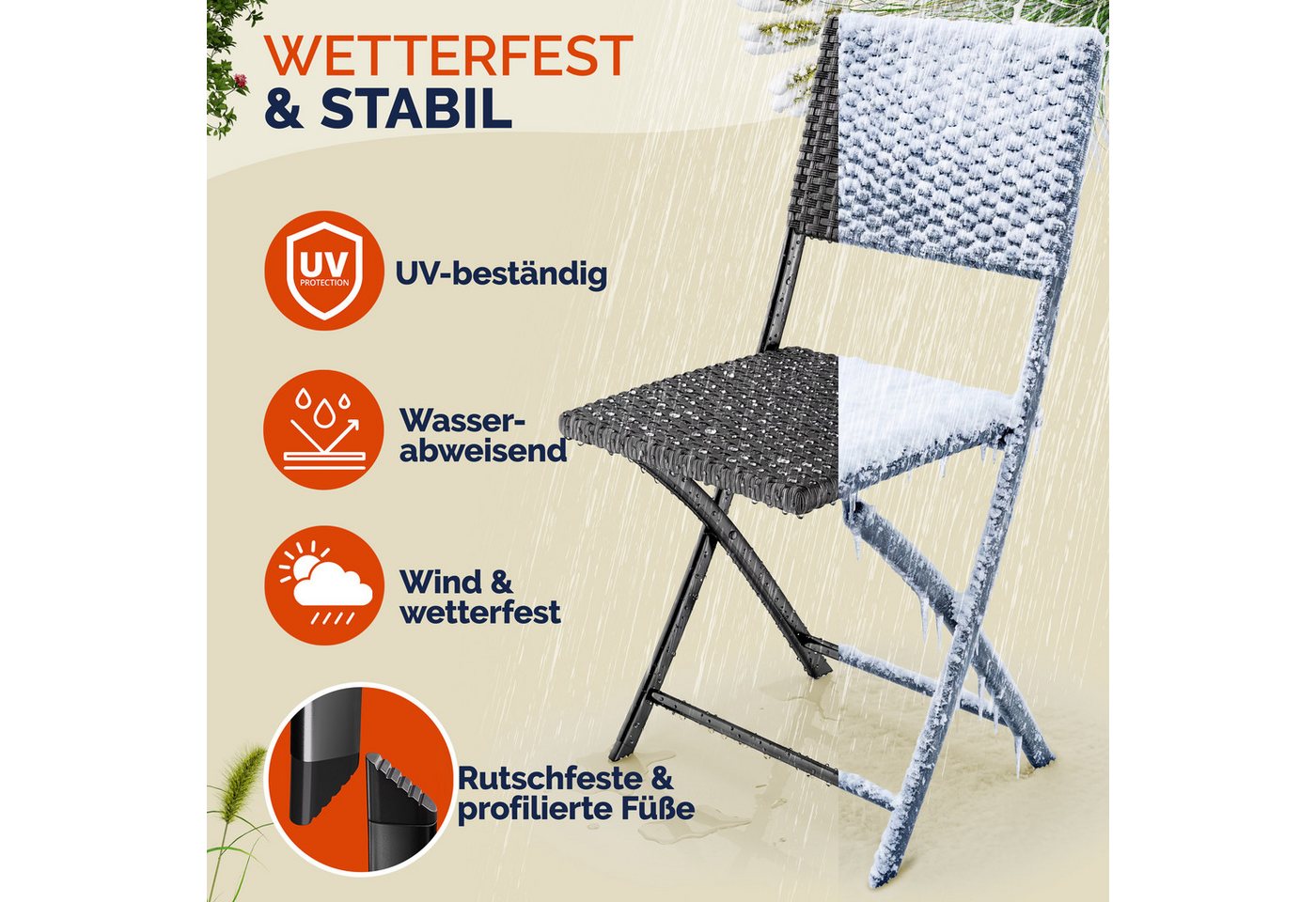 Casaria Klappstuhl Rom (2 St), Polyrattan 2er Set 120kg Belastbarkeit Platzsparend Klappbar Leicht – Bild 5 von 5