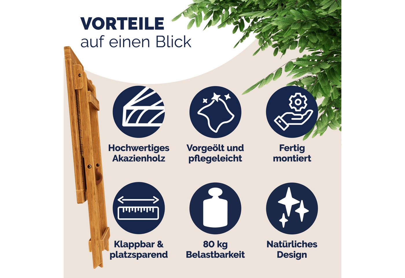 Casaria Klapptisch (1-St), Balkontisch Klappbar Holz 70x70cm 80kg Belastbar Balkon Garten Tisch – Bild 2 von 5