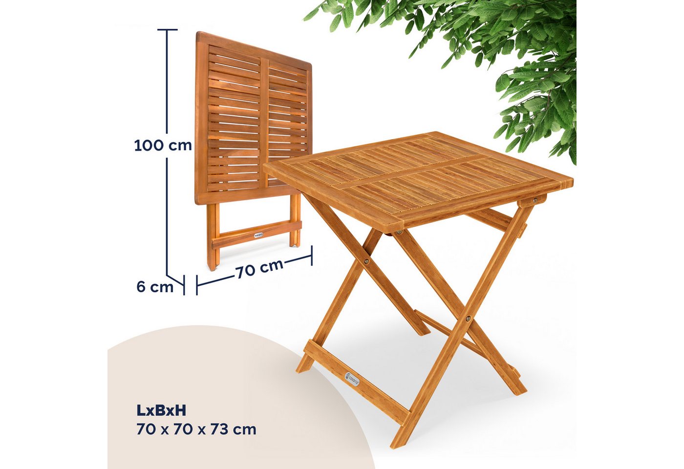 Casaria Klapptisch (1-St), Balkontisch Klappbar Holz 70x70cm 80kg Belastbar Balkon Garten Tisch – Bild 4 von 5