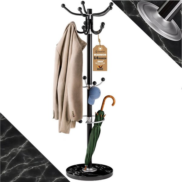Casaria Kleiderständer, Marmorsockel Metall 14 Haken 360° Drehbar Stabil Modern 37x37x175cm
