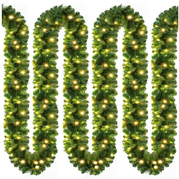 Kunstgirlande, Casaria, Höhe 28 cm, Weihnachtsgirlande 10m 200 LED Warmweiß Innen Außen IP44 Girlande