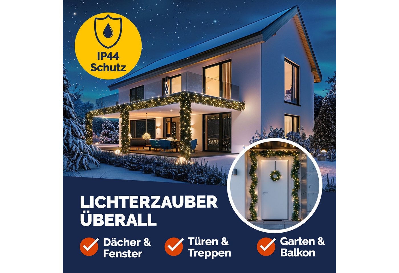 Kunstgirlande, Casaria, Höhe 28 cm, Weihnachtsgirlande 10m 200 LED Warmweiß Innen Außen IP44 Girlande – Bild 3 von 5