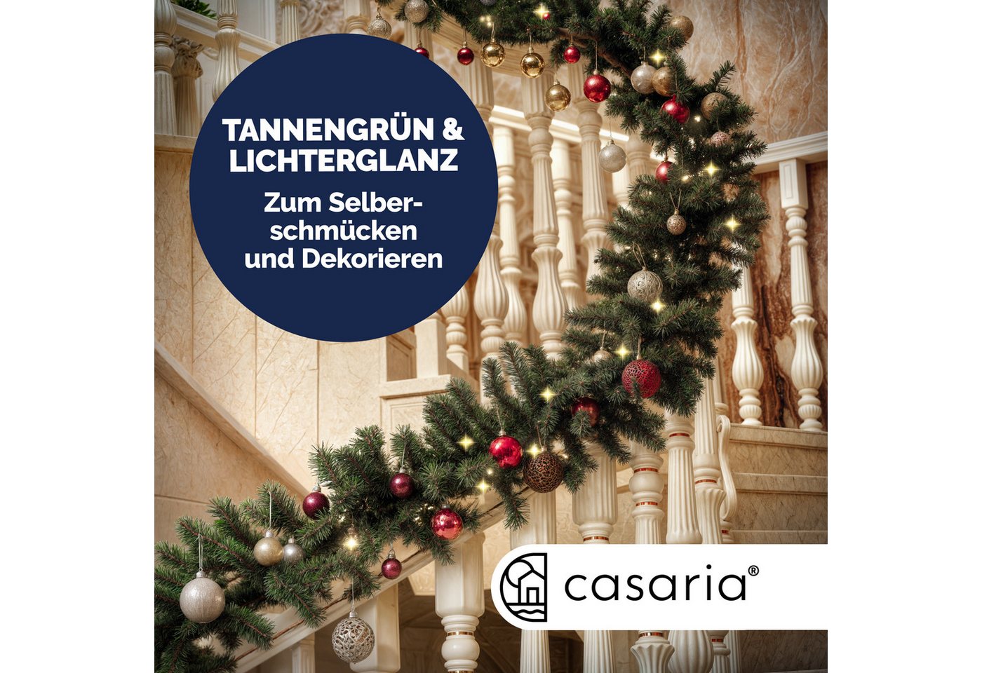 Kunstgirlande, Casaria, Höhe 28 cm, Weihnachtsgirlande 10m 200 LED Warmweiß Innen Außen IP44 Girlande – Bild 4 von 5