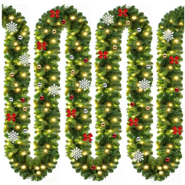 Kunstgirlande, Casaria, Höhe 28 cm, Weihnachtsgirlande geschmückt 10m 160 LED Warmweiß Innen Außen IP44