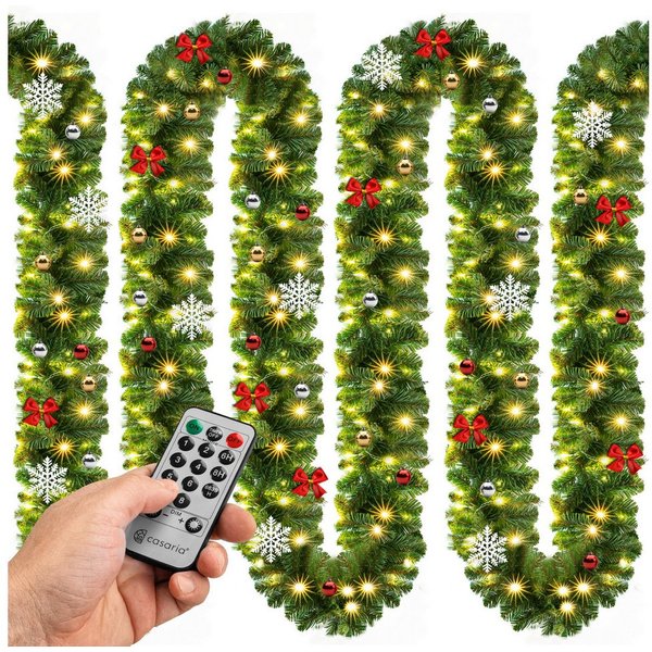 Kunstgirlande, Casaria, Höhe 28 cm, Weihnachtsgirlande geschmückt mit Fernbedienung 5m 80 LED Warmweiß