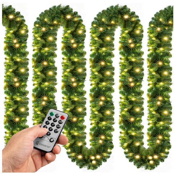 Kunstgirlande, Casaria, Höhe 28 cm, Weihnachtsgirlande mit Fernbedienung 5m 100 LED Warmweiß Timer