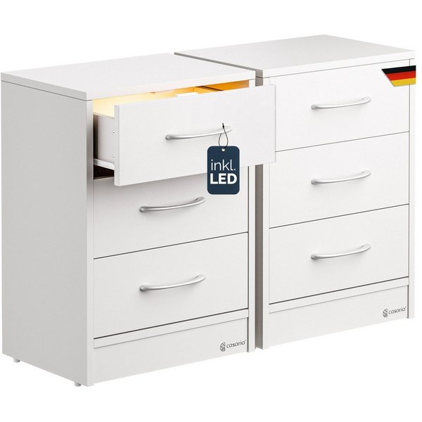 Casaria Nachttisch Eloise (2-St), CASARIA® 2x Nachttisch Eloise weiß LED