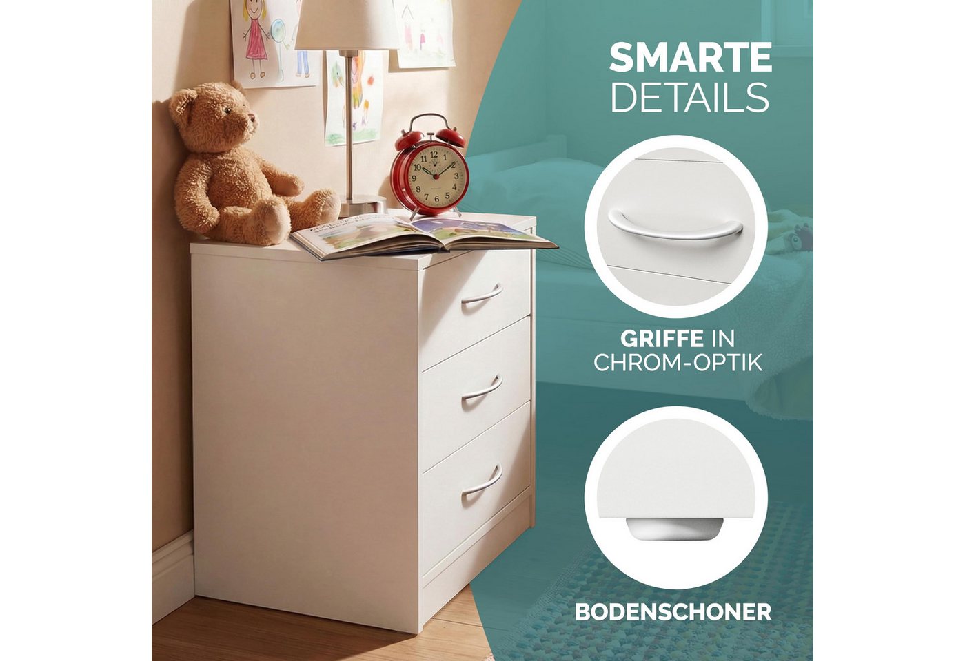 Casaria Nachttisch Eloise (2-St), CASARIA® 2x Nachttisch Eloise weiß LED – Bild 5 von 5