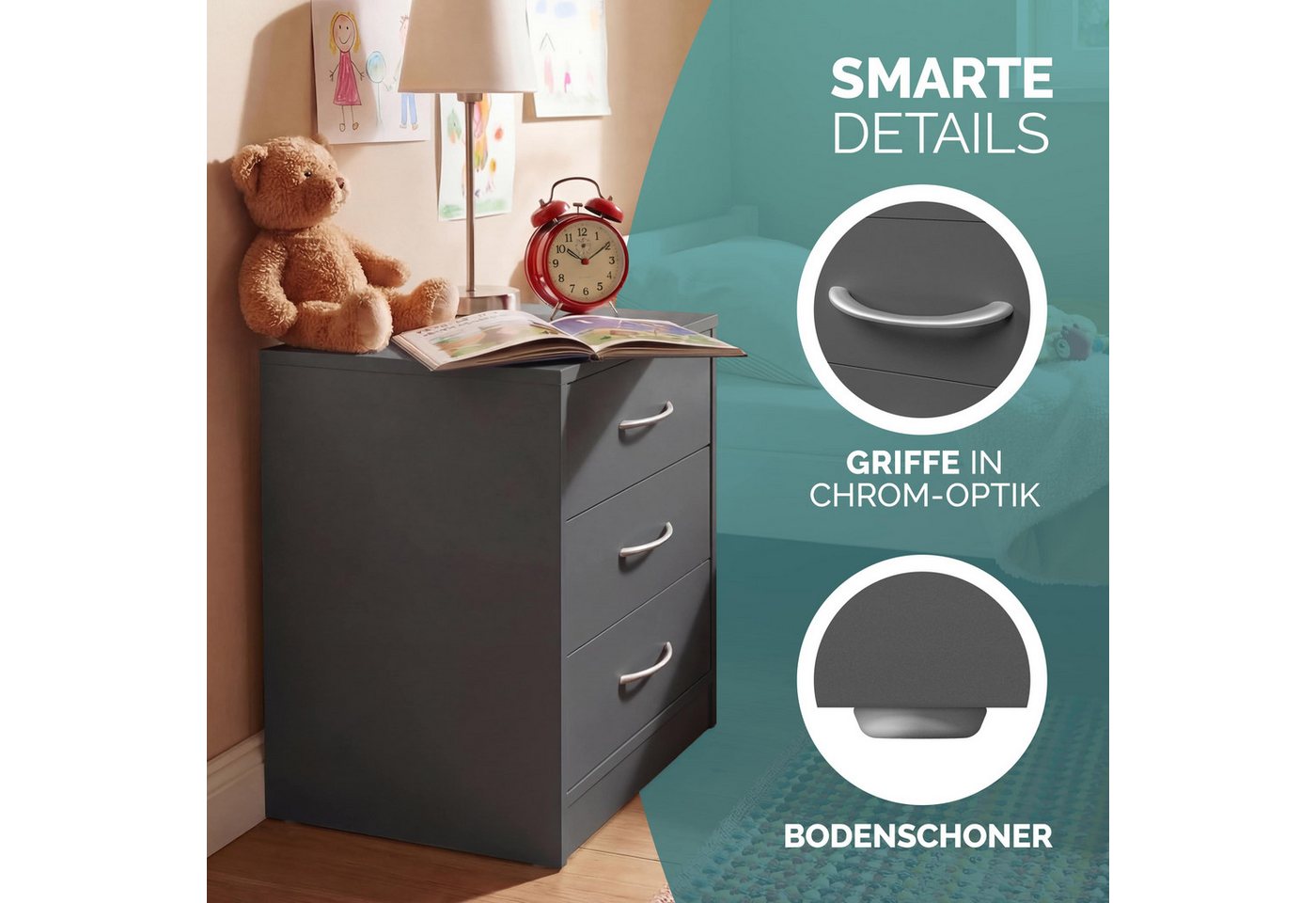 Casaria Nachttisch Eloise (2-St), CASARIA® 2x Nachttisch Eloise anthrazit LED – Bild 5 von 5