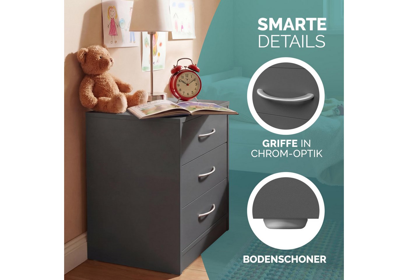 Casaria Nachttisch Eloise (2-St), CASARIA® 2x Nachttisch Eloise anthrazit – Bild 5 von 5