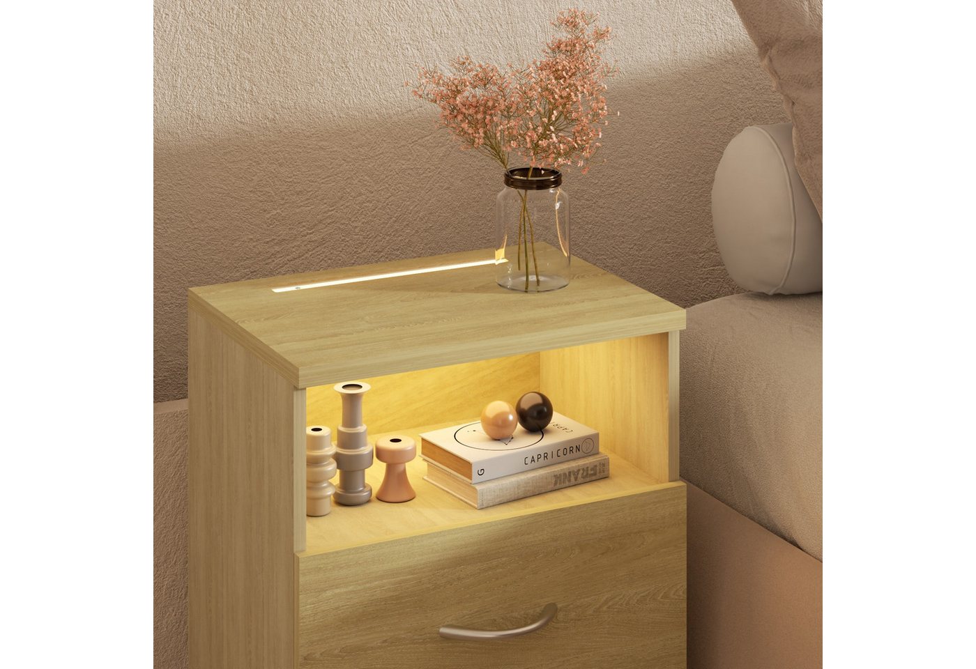 Casaria Nachttisch Jamie (1-St), mit Touch LED Beleuchtung 40x28x55cm Dimmbar Holz 2 Schubladen Bett – Bild 3 von 5