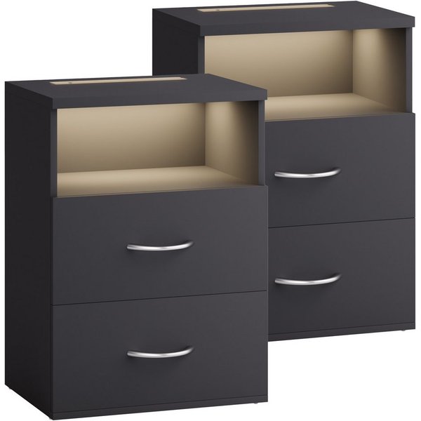 Casaria Nachttisch Jamie (2-St), mit Touch LED Beleuchtung 40x28x55cm Dimmbar Holz 2 Schubladen Bett