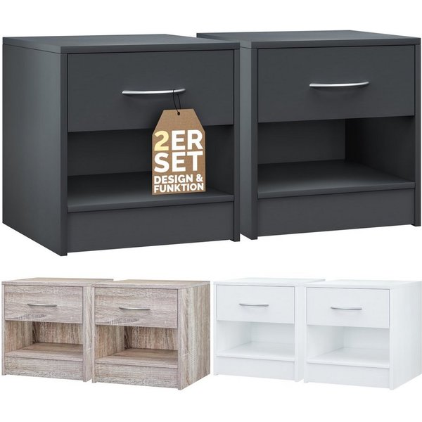 Casaria Nachttisch Kiel (2-St), mit Schublade 41x39x28cm Holz Modern Schlafzimmer Bett Nachtschrank