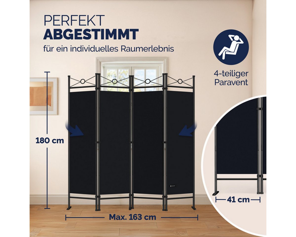Casaria Paravent Lucca, 180x163cm Verstellbar Faltbar Stabil 4 teilig Indoor Trennwand – Bild 2 von 5