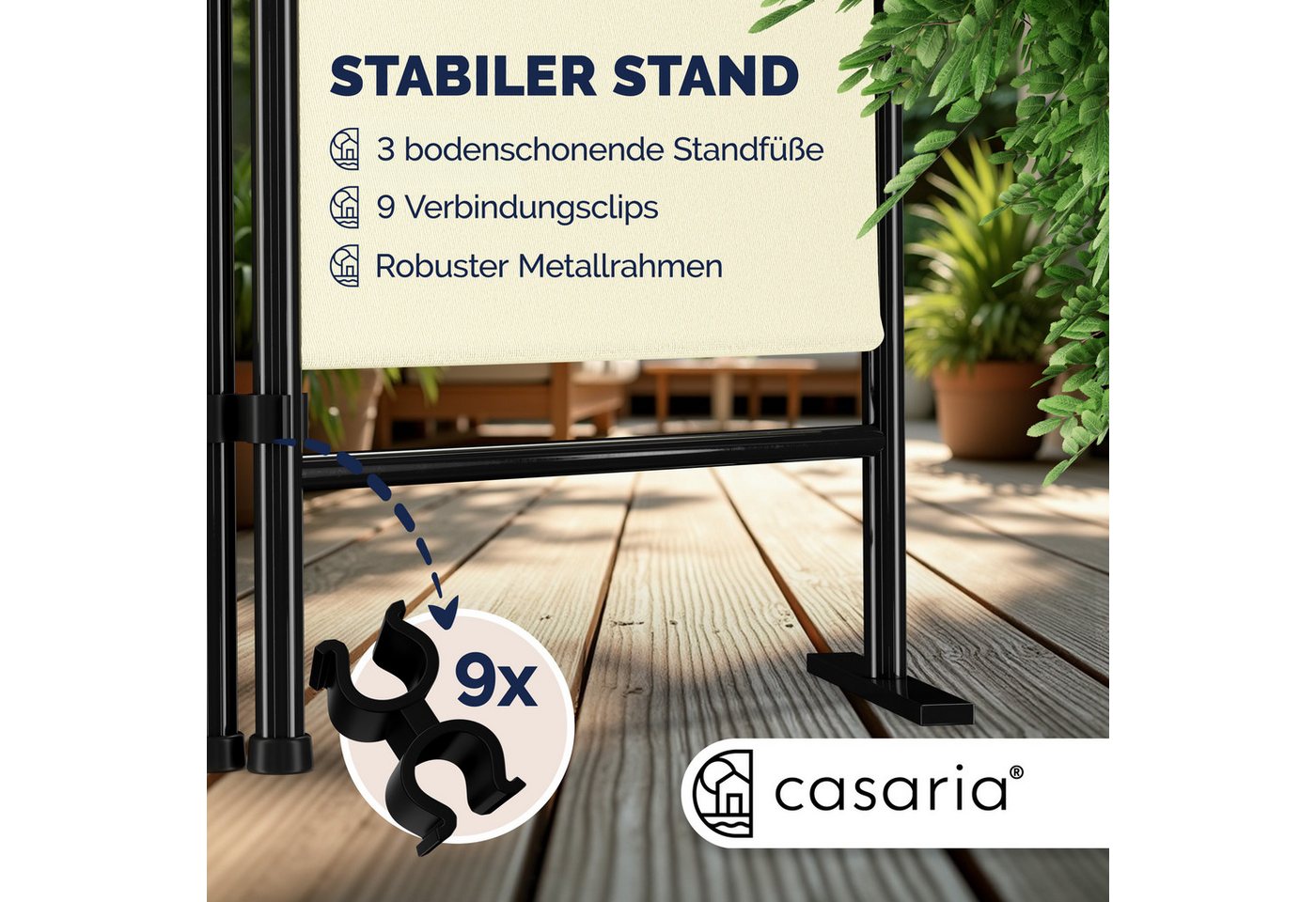 Casaria Paravent Lucca, 180x163cm Verstellbar Faltbar Stabil 4 teilig Indoor Trennwand – Bild 3 von 5