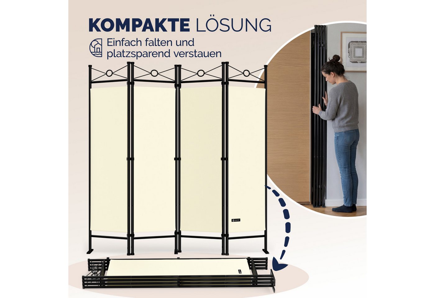 Casaria Paravent Lucca, 180x163cm Verstellbar Faltbar Stabil 4 teilig Indoor Trennwand – Bild 5 von 5