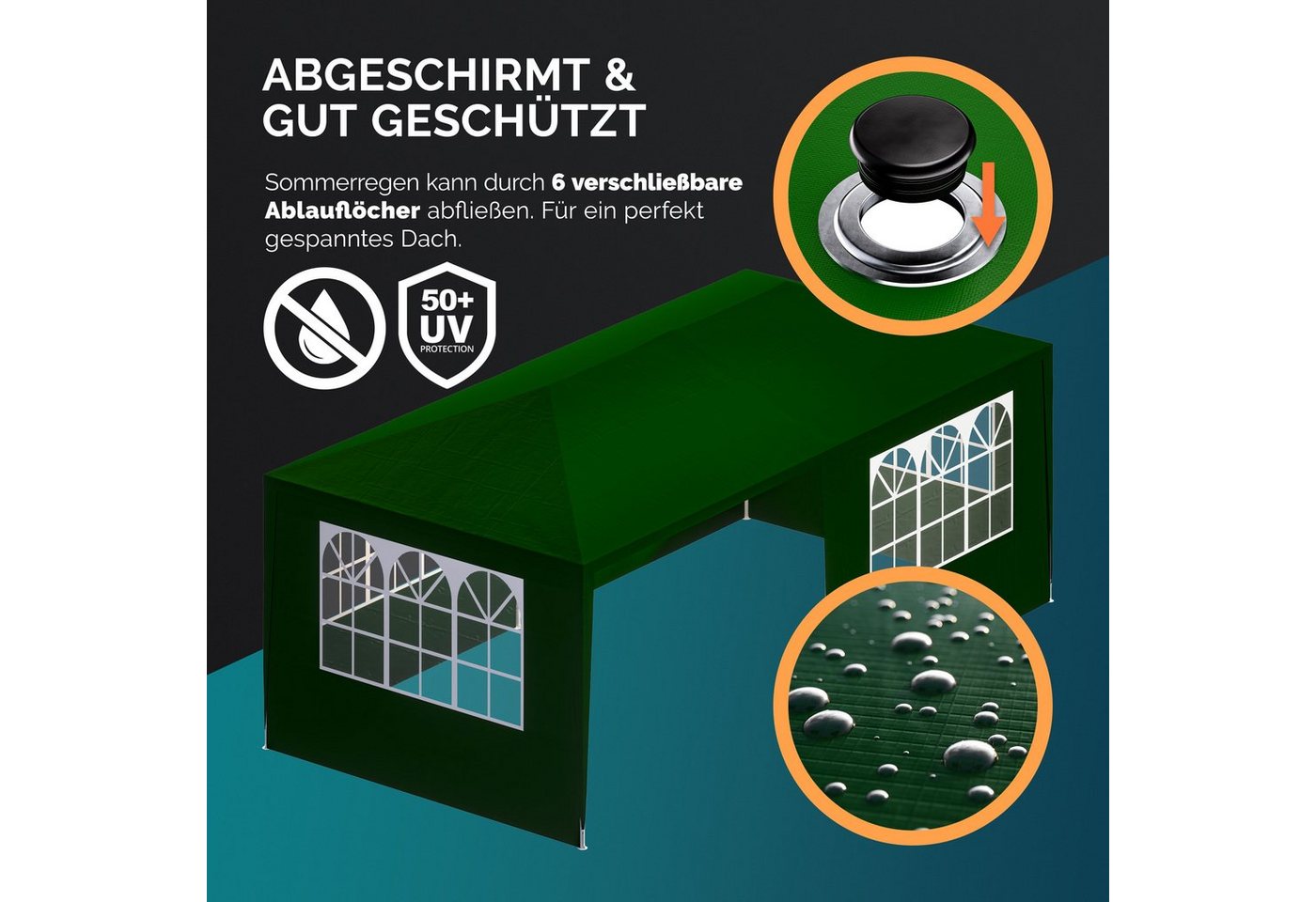 Casaria Partyzelt Rimini, grün 3x6m UV-Schutz 18m² Wasserabweisend 6 Seitenteile Pavillon – Bild 4 von 5