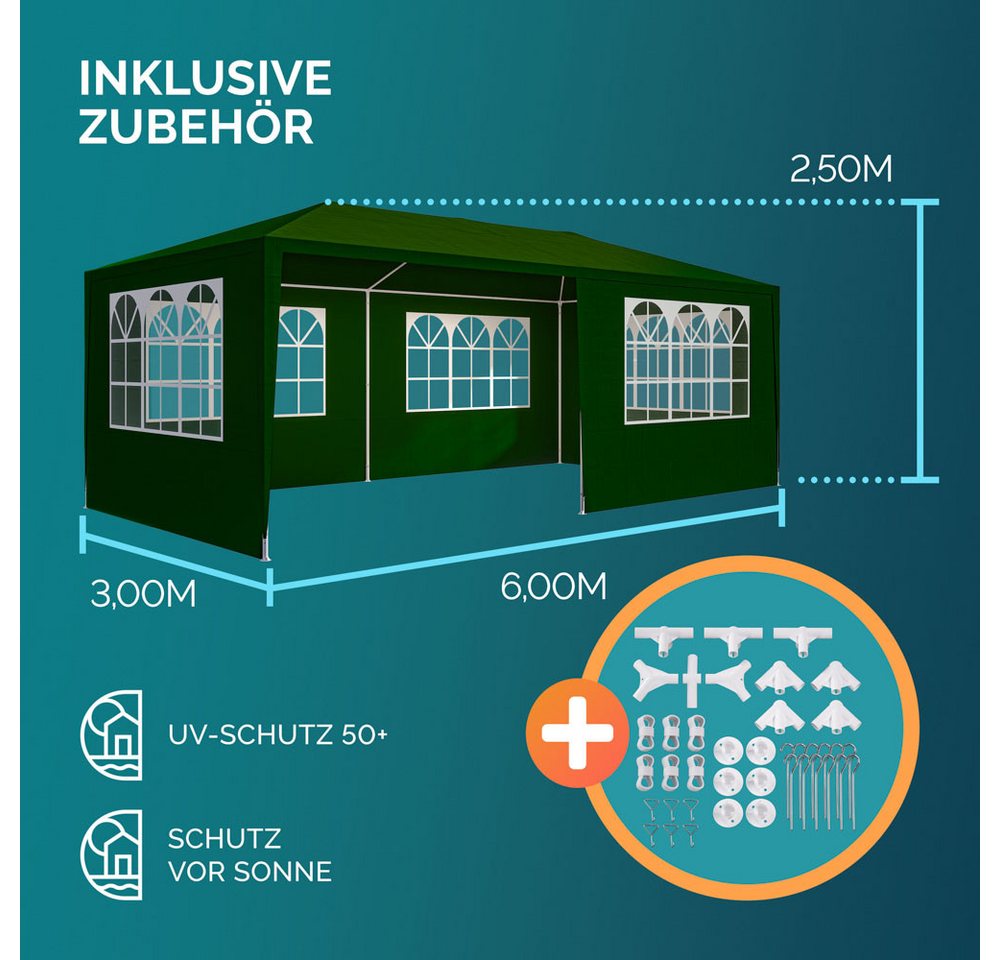 Casaria Partyzelt Rimini, grün 3x6m UV-Schutz 18m² Wasserabweisend 6 Seitenteile Pavillon – Bild 5 von 5