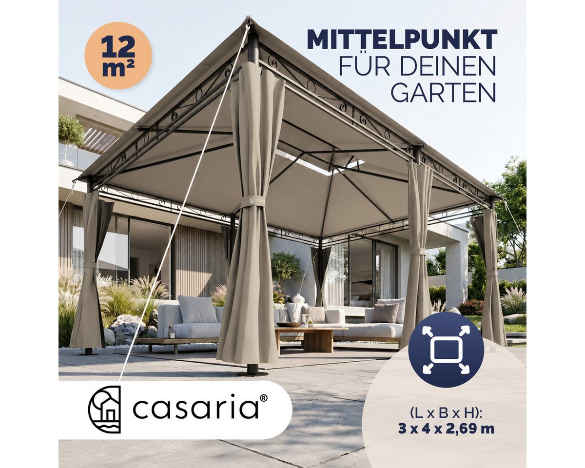Casaria Pavillon Topas, 3x4m UV-Schutz 50+ Wasserabweisend Stabil Robust Metall Taupe – Bild 2 von 5