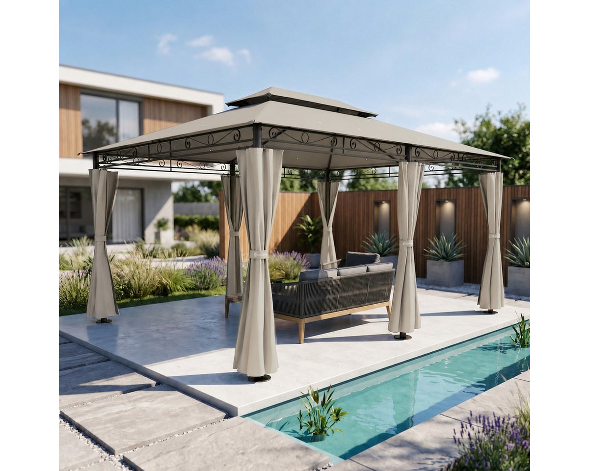 Casaria Pavillon Topas, 3x4m UV-Schutz 50+ Wasserabweisend Stabil Robust Metall Taupe – Bild 3 von 5