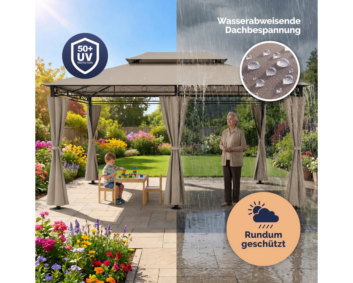 Casaria Pavillon Topas, 3x4m UV-Schutz 50+ Wasserabweisend Stabil Robust Metall Taupe – Bild 5 von 5