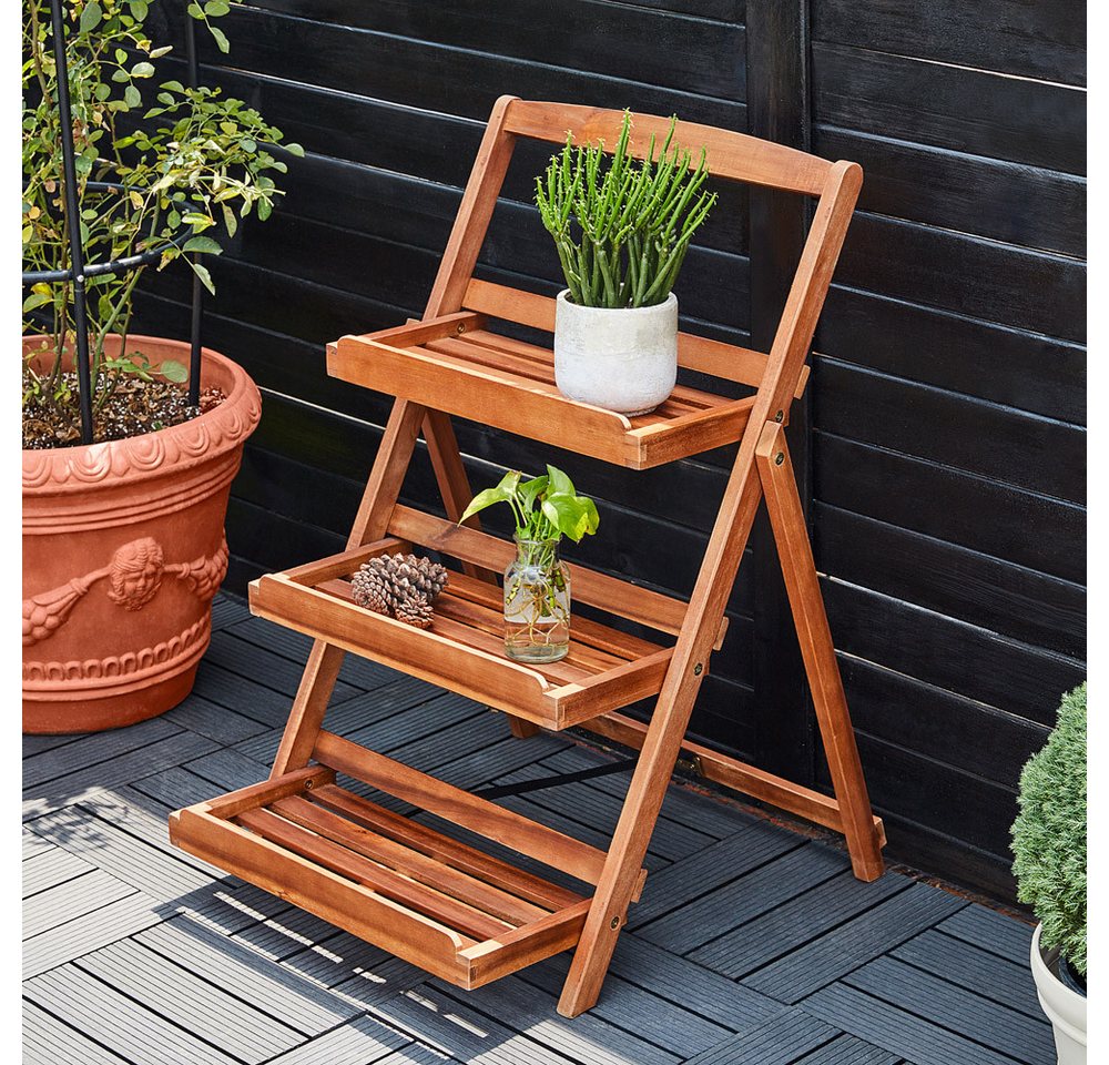 Casaria Pflanzentreppe, 80x59x56cm FSC®-zertifiziertes Akazienholz 3stufig Blumenregal Braun – Bild 3 von 5