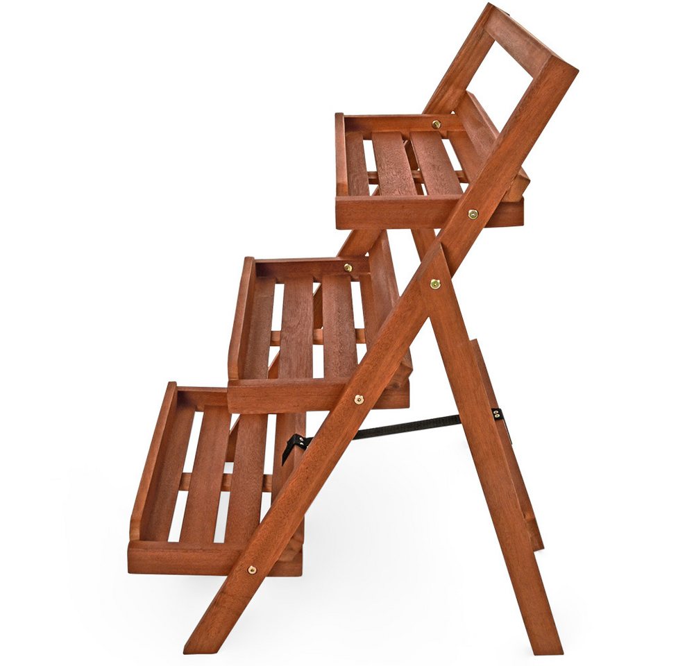 Casaria Pflanzentreppe, 80x59x56cm FSC®-zertifiziertes Akazienholz 3stufig Blumenregal Braun – Bild 4 von 5