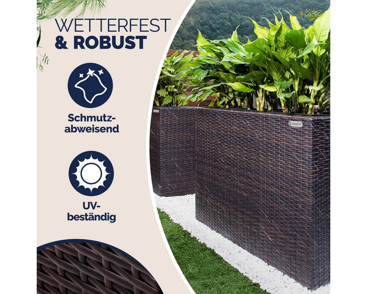 Casaria Pflanzkübel, 4 Innentöpfe Herausnehmbar Polyrattan 95x27x60cm Blumentopf Braun – Bild 2 von 5