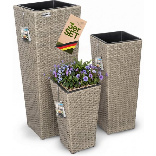Casaria Pflanzkübel, Casaria Blumentopf 3er Set Polyrattangeflecht Übertopf Wasserabfluss