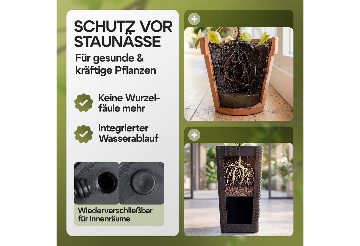Casaria Pflanzkübel, Casaria Blumentopf 3er Set Polyrattangeflecht Übertopf Wasserabfluss – Bild 5 von 5
