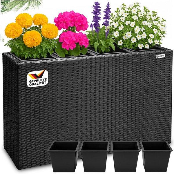 Casaria Pflanzkübel, 4 Innentöpfe Herausnehmbar Polyrattan 95x27x60cm Blumentopf Schwarz