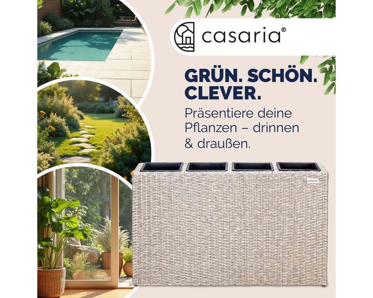 Casaria Pflanzkübel, 4 Innentöpfe Herausnehmbar Polyrattan 95x27x60cm Blumentopf Creme – Bild 4 von 5