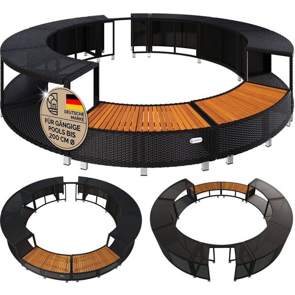 Casaria Pool, Verkleidung Polyrattan Innen Ø206cm Einstieg in FSC®-zertifiziert Holz