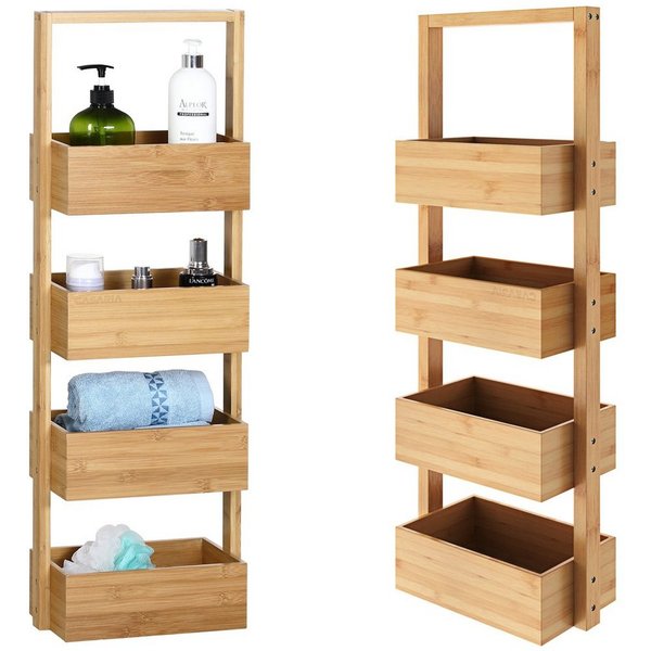 Casaria Regal, Badregal Stehend Schmal Bambus 4 Körben Bad Standregal Holz 88x28x16cm