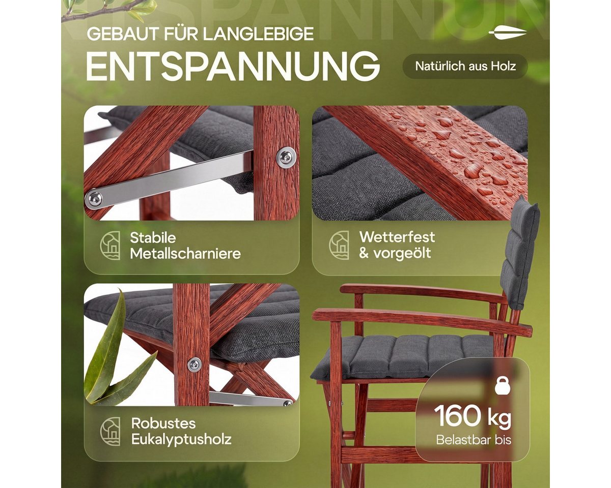 Casaria Regiestuhl, Klappbarer gepolsterter FSC®-zertifizierter Holz Stuhl bis 160 kg – Bild 4 von 5