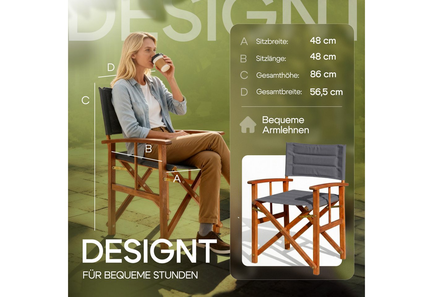 Casaria Regiestuhl, Klappbarer gepolsterter FSC®-zertifizierter Holz Stuhl bis 160 kg – Bild 5 von 5