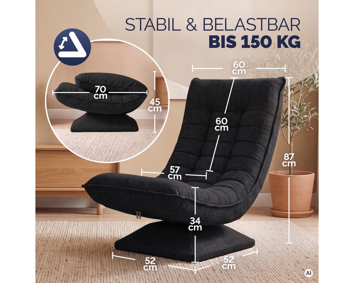 Casaria Relaxsessel Aberdeen, verstellbare Lehne Drehbar Klappbar 150kg Belastbarkeit 60x105x87cm – Bild 3 von 5