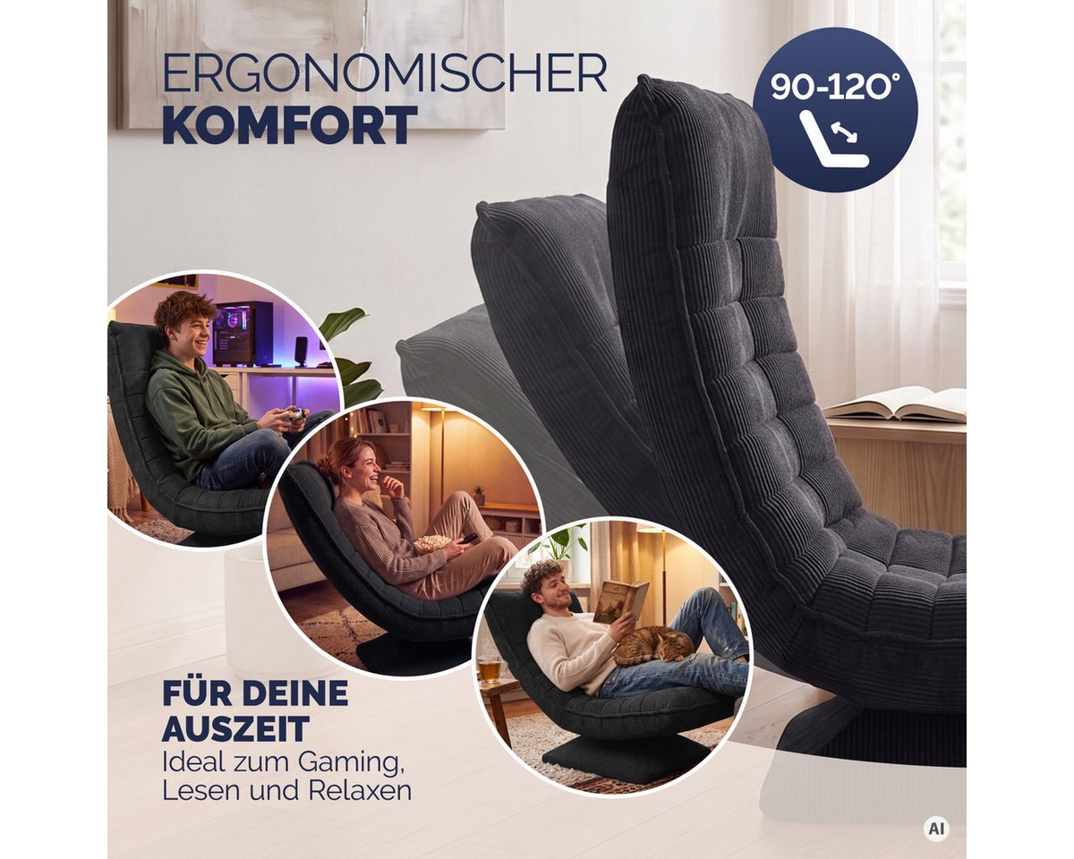 Casaria Relaxsessel Aberdeen Cord, verstellbare Lehne Drehbar Klappbar 150kg Belastbarkeit 60x105x87cm – Bild 4 von 5