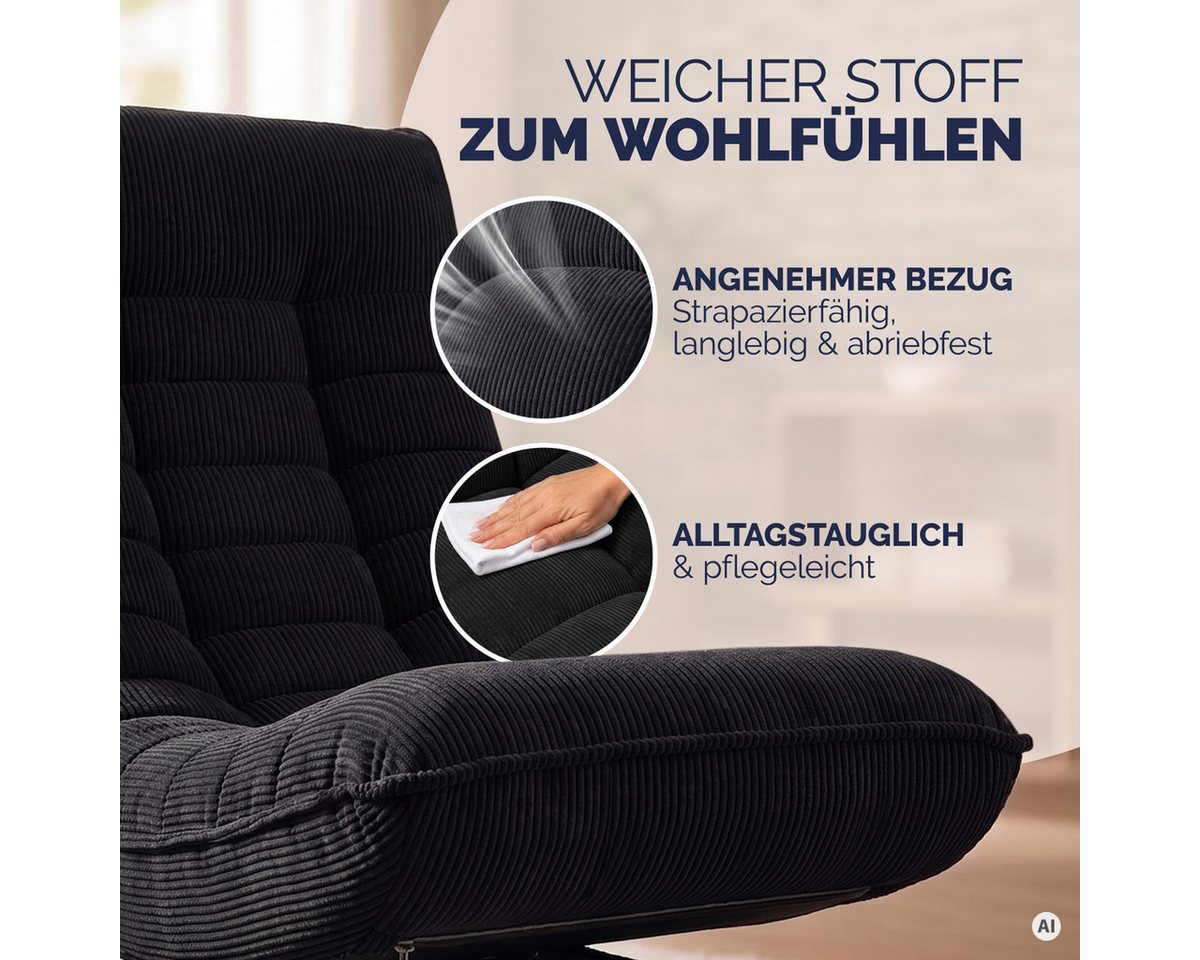 Casaria Relaxsessel Aberdeen Cord, verstellbare Lehne Drehbar Klappbar 150kg Belastbarkeit 60x105x87cm – Bild 5 von 5
