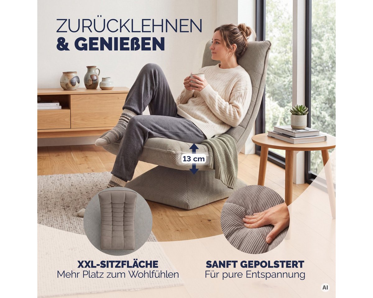 Casaria Relaxsessel Aberdeen Cord, verstellbare Lehne Drehbar Klappbar 150kg Belastbarkeit 60x105x87cm – Bild 2 von 5