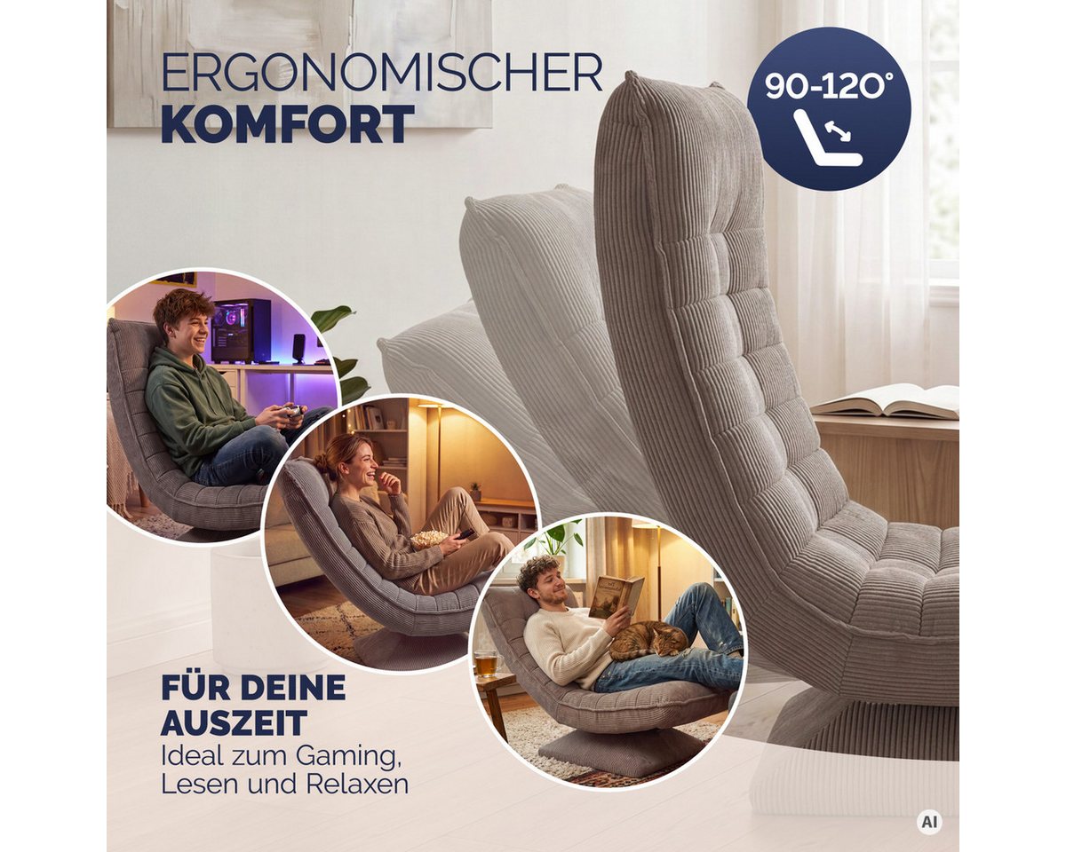 Casaria Relaxsessel Aberdeen Cord, verstellbare Lehne Drehbar Klappbar 150kg Belastbarkeit 60x105x87cm – Bild 4 von 5