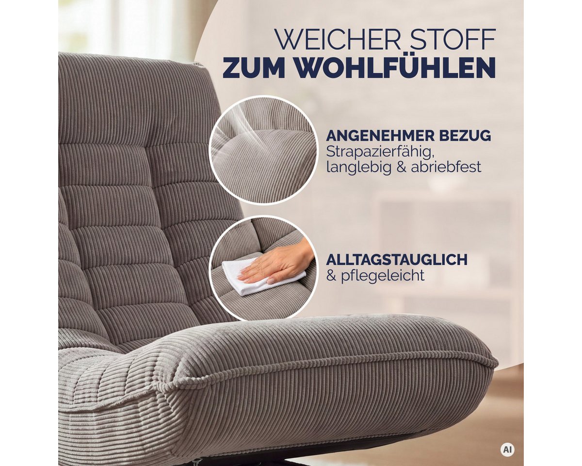 Casaria Relaxsessel Aberdeen Cord, verstellbare Lehne Drehbar Klappbar 150kg Belastbarkeit 60x105x87cm – Bild 5 von 5