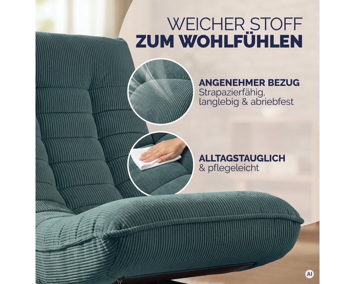 Casaria Relaxsessel Aberdeen Cord, verstellbare Lehne Drehbar Klappbar 150kg Belastbarkeit 60x105x87cm – Bild 5 von 5