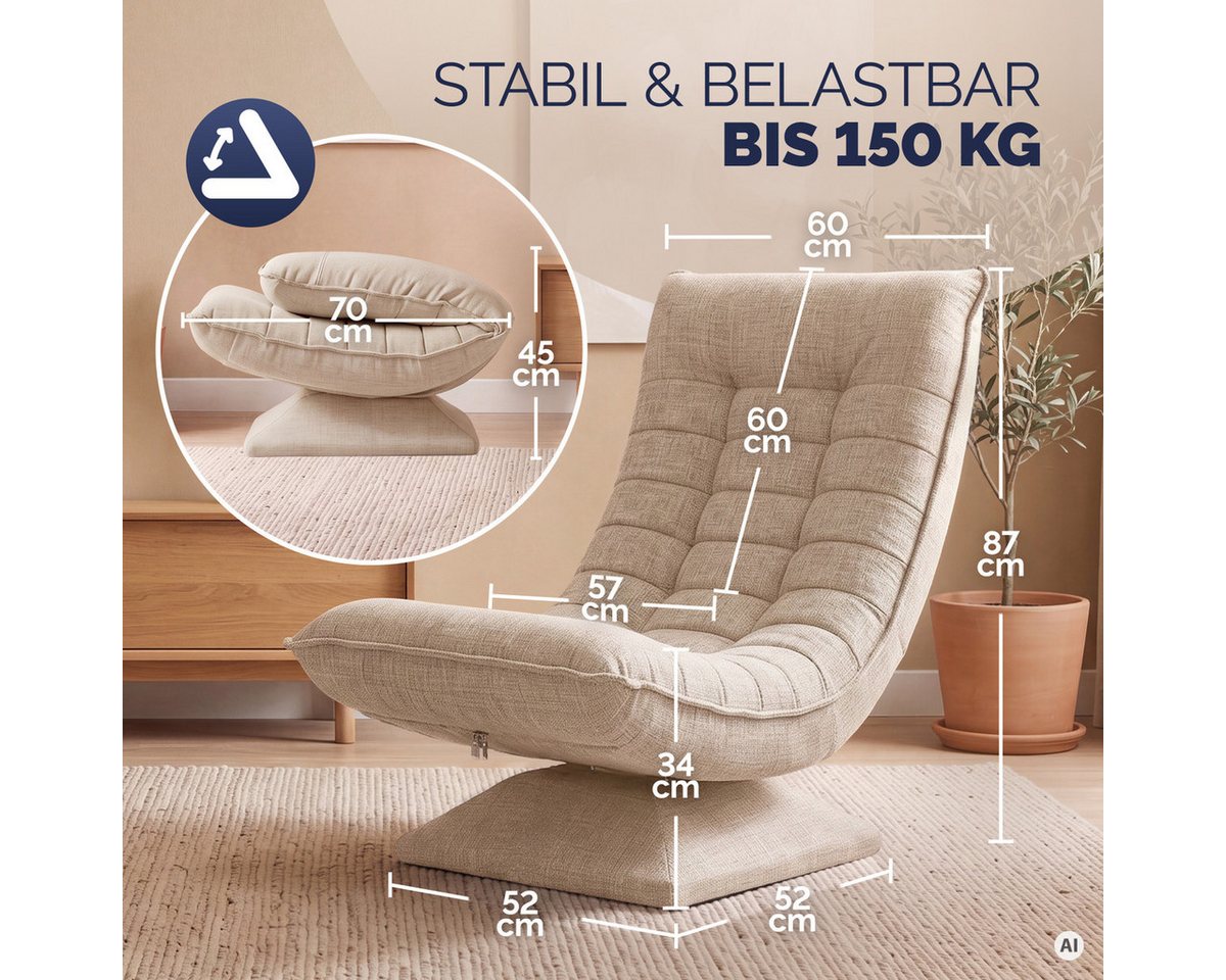 Casaria Relaxsessel Aberdeen, verstellbare Lehne Drehbar Klappbar 150kg Belastbarkeit 60x105x87cm – Bild 3 von 5