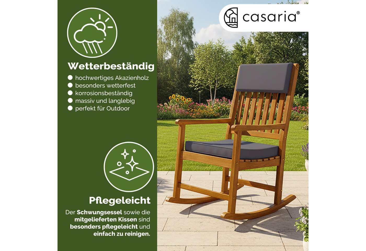 Casaria Schaukelstuhl, Gartenstuhl Schaukelstuhl Holz 160kg Belastbar Garten Balkon Akazie – Bild 3 von 5