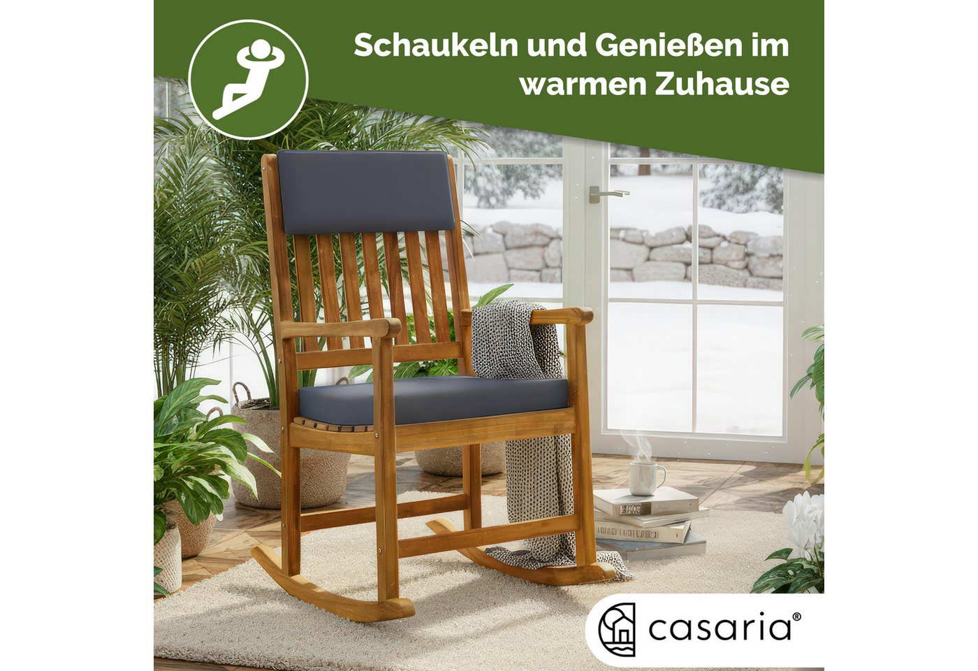 Casaria Schaukelstuhl, Gartenstuhl Schaukelstuhl Holz 160kg Belastbar Garten Balkon Akazie – Bild 5 von 5