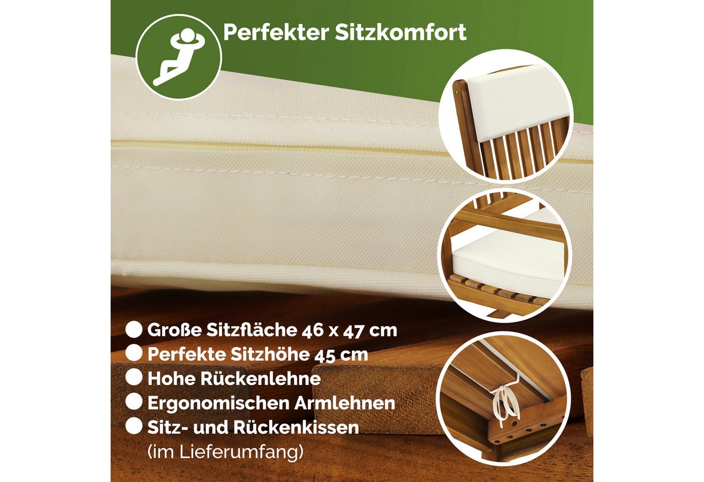 Casaria Schaukelstuhl, Gartenstuhl Schaukelstuhl Holz 160kg Belastbar Garten Balkon Akazie – Bild 2 von 5
