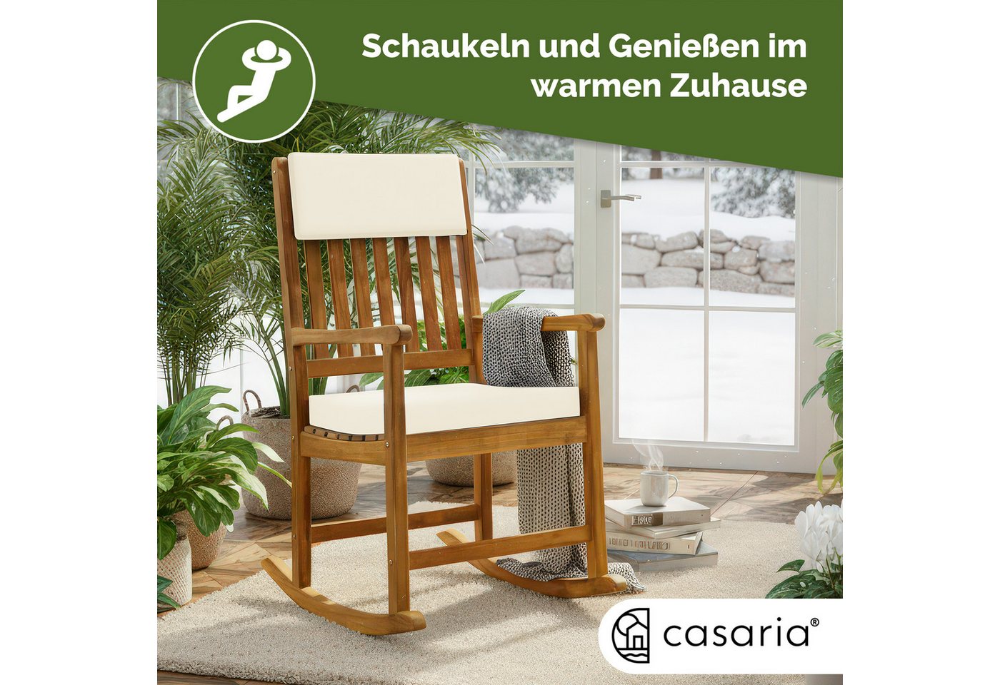 Casaria Schaukelstuhl, Gartenstuhl Schaukelstuhl Holz 160kg Belastbar Garten Balkon Akazie – Bild 5 von 5